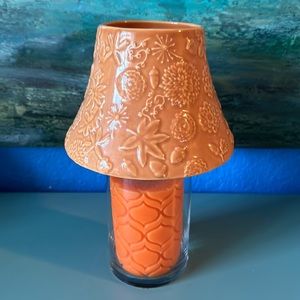Hallmark Orange Leaf Print Ceramic Candle Shade Toper 4 1/2” Tall 6 1/2” Width